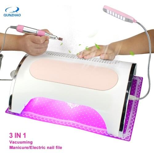 3 In 1 Strong Power 54W Nail Fan Art Salon Suction Dust Collector Vacuum Cleaner Nail Dust Collector + UV LED Nail Dryer Lamp