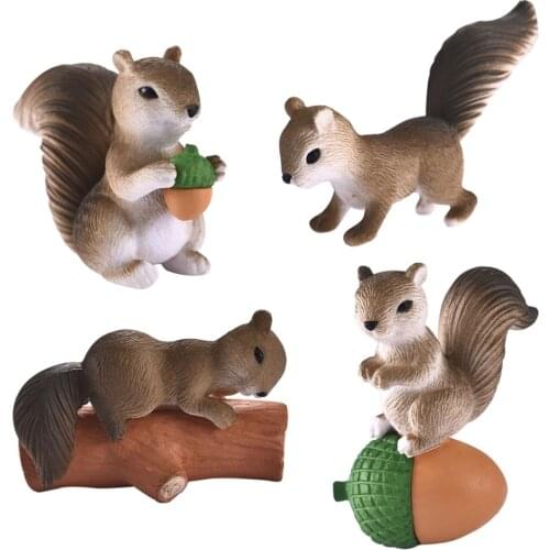 4 Pcs Squirrel Figures for Kids Cake Toppers Squirrel Fairy Garden Miniature Figurines for Christmas Birthday Gift