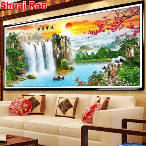 5d DIY Diamond mosaic Waterfall feng shui scenery Diamond Painting Cross Stitch landscape Full Square Drill Embroidery 3d decor