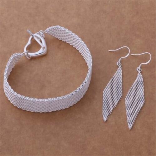 AS175 Hot Sale Silver Plated Color Jewelry Sets For Women Wholesale High Quality Classic Earring 143 + Bracelet 263