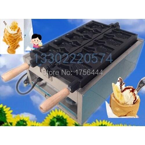 Free Shipping Commercial Use 110v 220v Electric 5pcs Ice Cream Taiyaki Fish Waffle Maker Iron