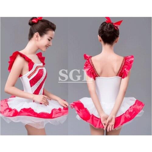 Free Shipping Red Color Sequin Ballet Tutus Professional Tutu Costumes Child Kids Girls Size 80cm-150cm Fairy Dress CB008