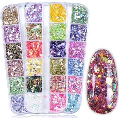 12 Colors/Set Mermaid Nail Glitter Sequins Round Hexagon Sparkly Paillette Flakes Holographic Decoration Nail Art Manicure TR735
