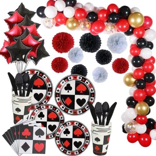 WEIGAO Poker Theme Party Supplies Paper Plate Cup Napkin Black Red Balloons Casino Party Decoration Las Vegas Birthday Supplies