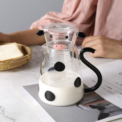 Cold water kettle glass set lovely cartoon one pot one cup 550ml microwave milk pot flower teapot glass for milk tea mugs