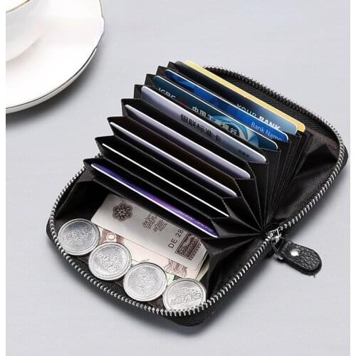 Brand new leather passport ID card holder short organ zipper leather mens wallet unisex travel business multi-slot card holder