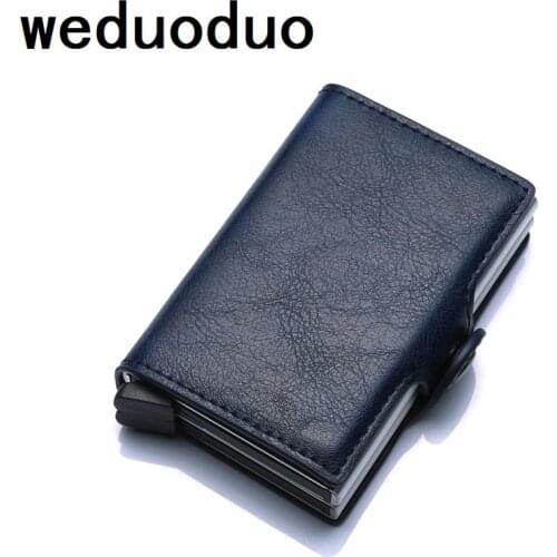Weduoduo Fashion Card holder Double Metal Box Credit Card Holder RFID Blocking Aluminium Leather Business Card case Mini Wallet