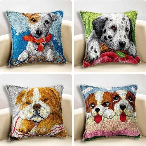 Diy Dog Embroidered Latch Hook Kits Carpet Section Handmade Animal Pillow Wool Embroidery Seat Cushion Adult Gifts To Crochet H