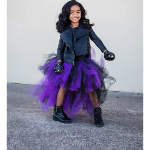 Purple Black Swallow tail Girl long Tutu Skirt Lovely Princess Girls Birthday Skirts Photo ball gown costume Kid Party clothing
