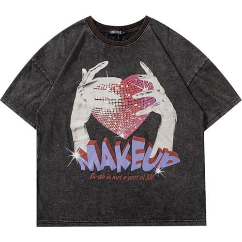 Goth Heart Graphic T Shirt Men Harajuku Streetwear Tops 2021 Summer 100% Cotton Oversized T Shirt for Men Hip Hop Male T-shirts