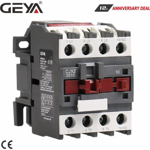 GEYA CJX2-2510 3210 Magnetic 3Phase Contactor 1NO 25A 32A 220V or 380VAC LC1D Contactor Din Rail Silver Contact