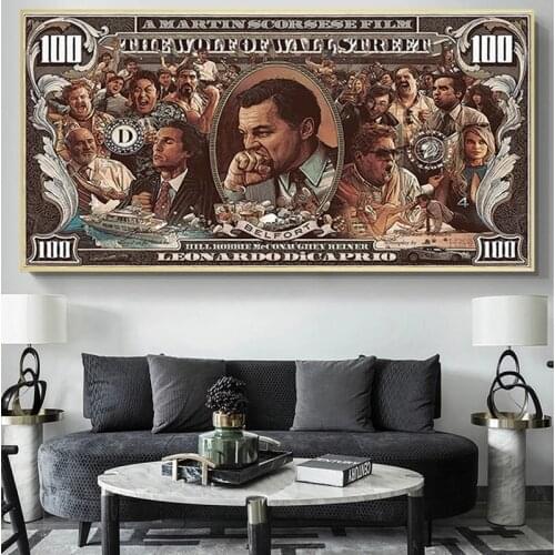 Graffiti Street Money Art 100 Dollar Canvas Painting Posters and Prints Wolf of Wall Street Pop Art for Living Room Decor Cuadro