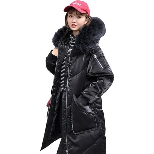 High quality Real fur collar Down jacket Women Winter Thicken Glossy White duck down Coat Female Hooded Outerwear Plus size G563