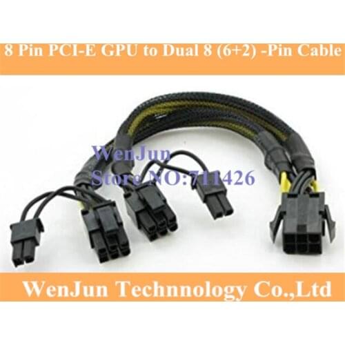 Free Shipping 20CM UL1007 18AWG PCI-E 6pin Female to Dual 8pin(6+2) Y-Splitter Video Card Power Adapter Cable Black PET sleeved