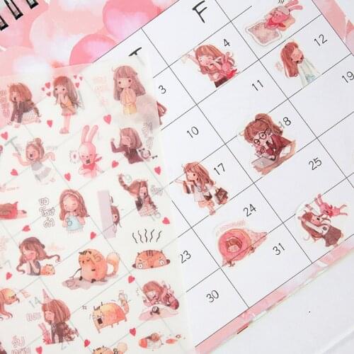 6 Pcs/Set Kawaii Girl Decorative Sticker Books Scrapbooking DIY Note Paper Sticker Flakes Stationary Accessories Art Supplies