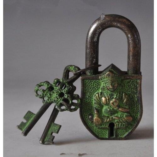 Chinas Tibet Buddhism bronze sculpture white tara big door lock, the key Free shipping