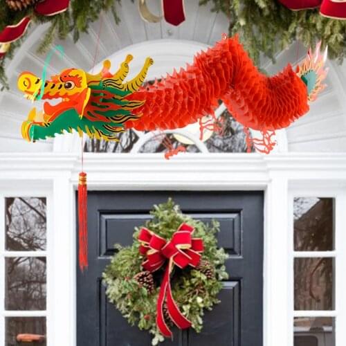 3D Chinese New Year Dragon Garland Hanging Decoration Art Paper Ornament With Tassel Traditional Lucky Banner Home Decoration