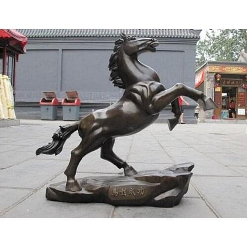 Chinese Pure Bronze Carved Lucky Success Horse Feng shui Horses art statuary