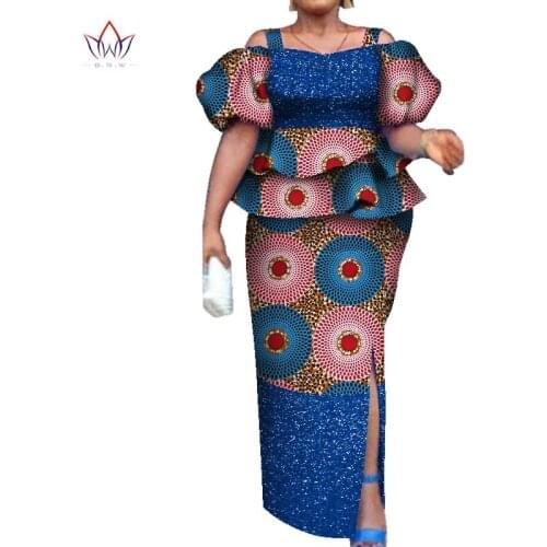 2pcs Short Sleeve Strap Tops Skirt Set for Women Party Wedding Dashiki African Women Top and Skirt Set African Clothes WY7371