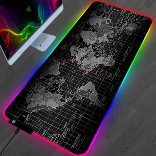 RGB World Map Mouse Pad Anime PC Gamer Completo Computer Table XL Gaming Accessories Genshin Impact Keyboard Carpet LED Mousepad