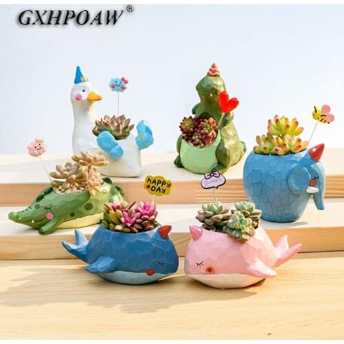 Cartoons Animal Flower Pots Resin Whale Potted Plant Pot Animal Plants Flowerpot Bonsai Sculpture Home Garden Desktop Decoration
