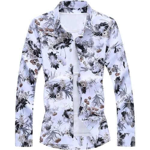 MenS Fashions 2020 Autumn Spring Clothes Shirt Long Sleeves Big Size M-5XL 6XL 7XL Hawaiian Beach Casual Floral Shirt For Man