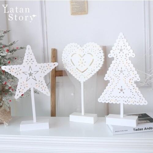Mini Christmas tree shape table lamp table top ornament hollow out five pointed star girl led romantic Nightlight decoration