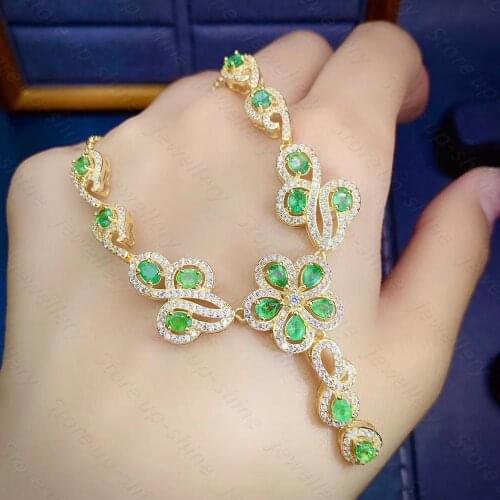Natural emerald necklace 925 silver womens luxury necklace graceful and elegant atmosphere