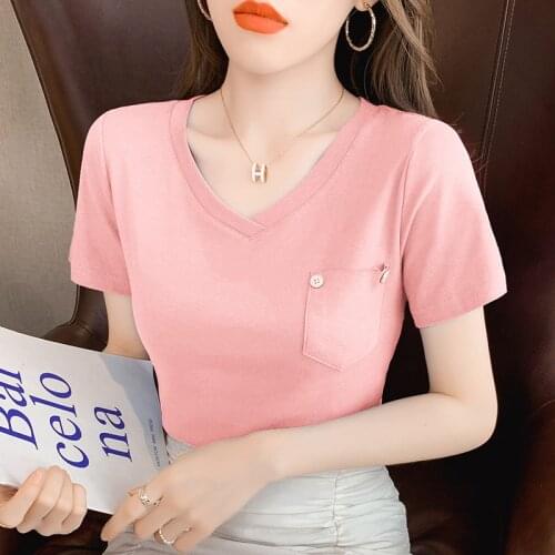 2021 New Women T-shirts Casual Harajuku pocket Tops Tee Summer Female T shirt Short Sleeve T shirt For Women Clothing