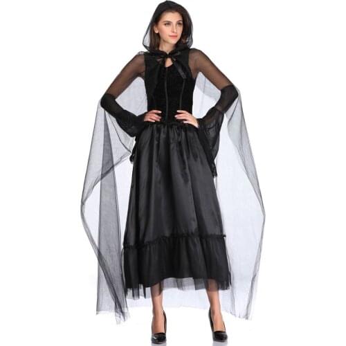 Sexy Black Ghost Bride Terror Zombie Sorceress Party Fancy Dress Halloween Evil Witch Performance Queen Costume
