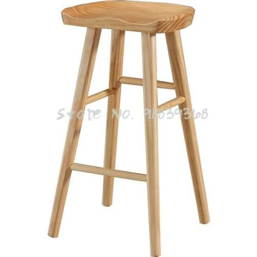 Nordic Bar Chair Bar Chair Solid Wood Household Chair High Footstool Mobile Phone Shop Stool Modern Simple Bar Chair Bar Stool