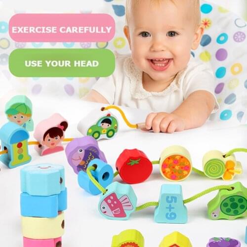 Threading Building Blocks Wooden Threading Building Blocks Beads Enlightenment Early Educational Toys Fruit Animal Color Toy