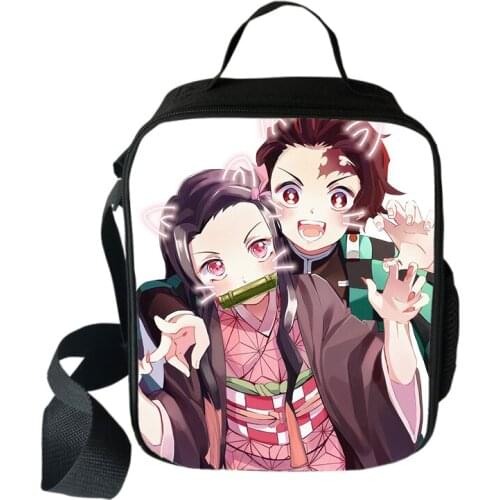 Demon Slayer Kimetsu No Yaiba Cooler Lunch Bag Cartoon Girls Portable Thermal Food Picnic Bags for School Kids Boys Box Tote