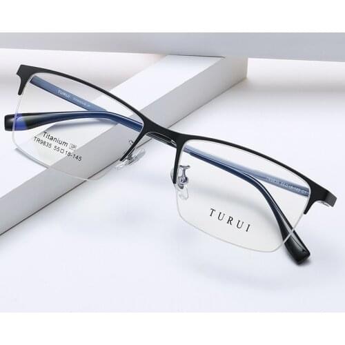 Ultra Light Beta Titanium Frame Business Simple Mens Spectacle Frame Black Retro Can Be Matched with Myopia Half Quality Frame