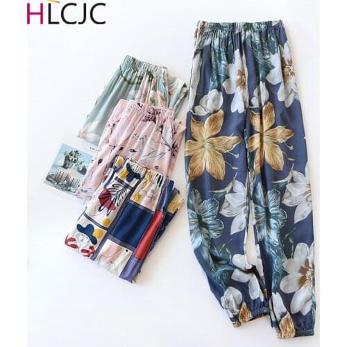 Elastic Waist Womens Summer Trousers Ladies Home Pants Printing Beach Bottoms Female Sleep Wear Lounge Pajamas Casual Homewear