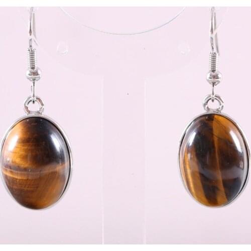 Natural Stone Dangle Earrings For Women Real Golden Tigereye Oval Beads Stainless Steel Earrings 1Pair U427