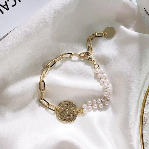 New style personality retro gold plated human like pearl bracelet for women thick bead chain bracelet Jewelry woman accessories