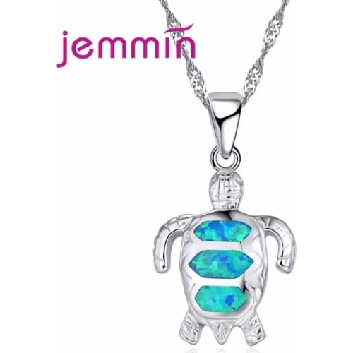 Fine 925 Sterling Silver Necklace Jewelry Animal Turtle Shape Women Blue Fire Pendants Necklaces For Birthday Bijoux