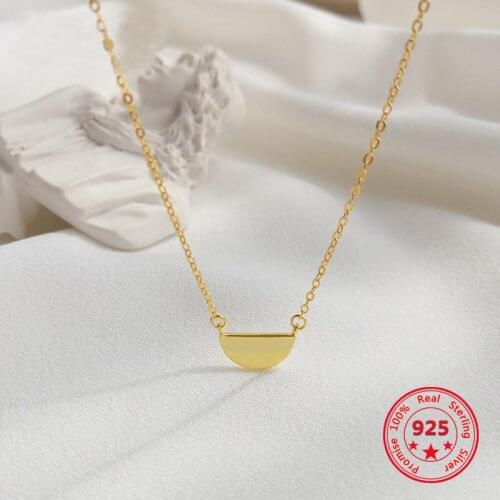 Korea New Style 925 Sterling Silver Necklace for Women Simple Fashion Chic Gold Moon Pendant Necklace Jewelry