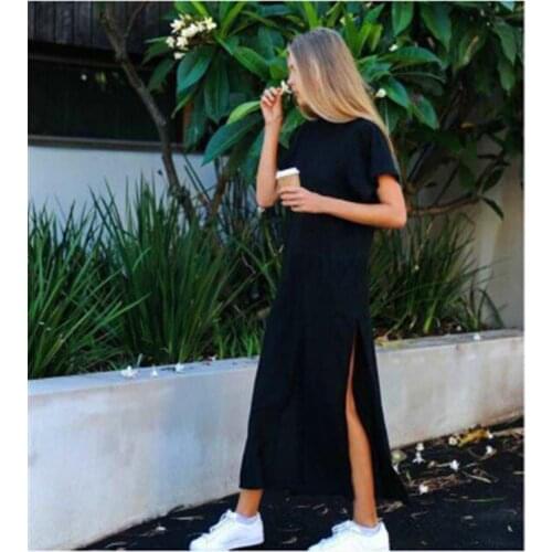 Plus Size Women T-Shirt Maxi Dress Casual Women Summer Beach Party Vintage Loose Short Sleeve Dresses Bodycon Black Long Dresses