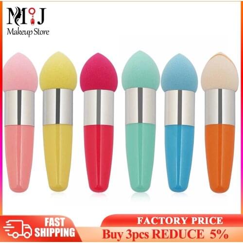 1pc Cosmetic Sponge Puff Mushroom Head Makeup Foundation Smooth Puff Face Neck Beauty Tool with Handle Multi-color Optional