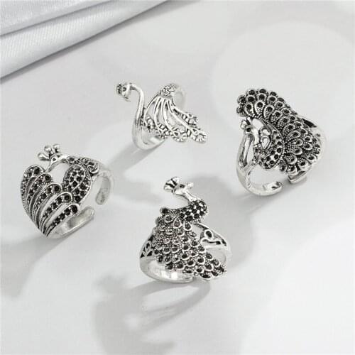 1PC Vintage Cute Metal Big Peacock Ring For Men Women Punk Ethnic Personality Animals Open Finger Ring Female Jewelry R341
