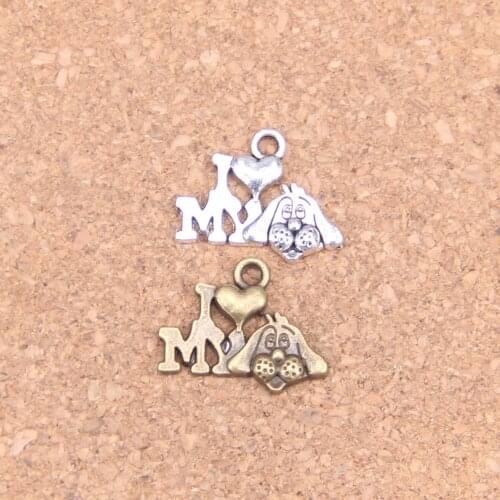 120pcs Charms I love my dog 17mm Antique Pendants,Vintage Tibetan Silver Jewelry,DIY for bracelet necklace