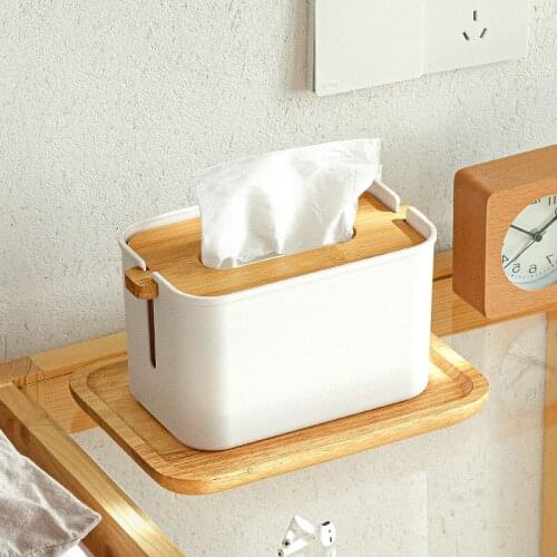 2021Tissue Box Cover with Bamboo Lid Rectangular Paper Holder Boxes for Bathroom Dining Table Bedroom Storage Organizer