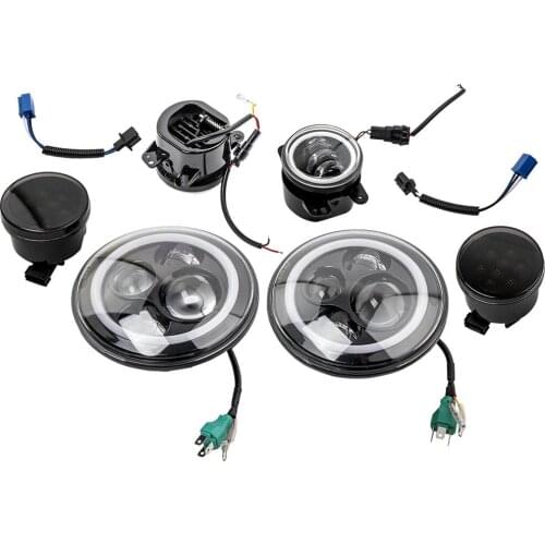 7" LED Halo Headlights Fog Turn Signal Lights Combo Kit For Jeep Wrangler JK 2007-2018