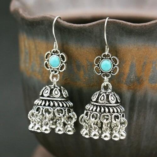 Boho Ethnic Flower Indian Earring Jhumka Vintage Birdcage Bell Tassel Dangle Hanging Earrings For Women Gypsy Jewelry Wholesale