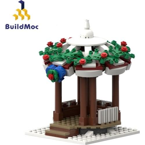 BuildMoc City Street View Winter Village MOC Kid Toys Gazebo Creator Mini Architecture Assembled Building Blocks Educational Toy