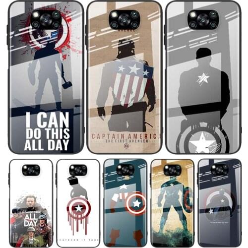 Tempered Glass Cover Luxury Captain America Art For Xiaomi POCO F3 F2 X3 NFC X2 M2 Pro Shockproof Shell Phone Case