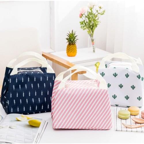 Functional Pattern Cooler Lunch Bag Portable Insulated Canvas Lunch Bag Thermal Food Picnic Lunch Bags For Women Kids