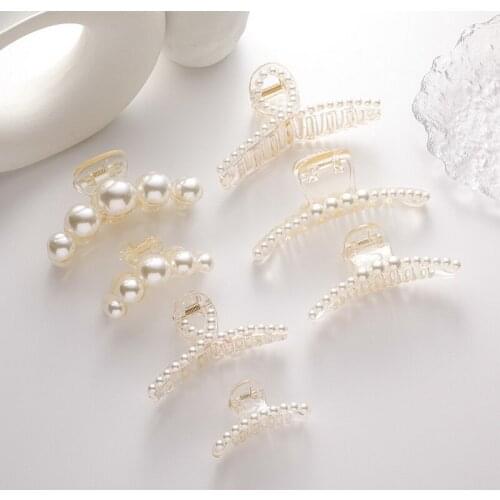 Faux Pearl Large Crab Hair Claw Clip Bath Headwear Ponytail Hairpins For Women Girls Korean Style Hair Jewelry Accessories MS90